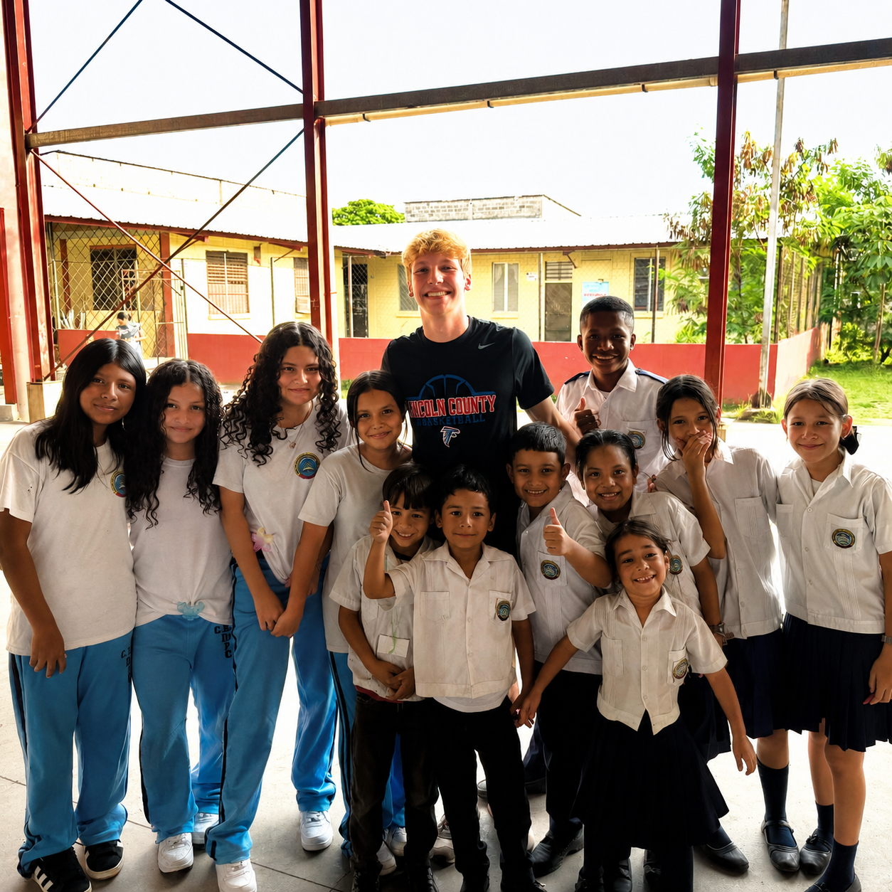 Elijah with students on a mission trip