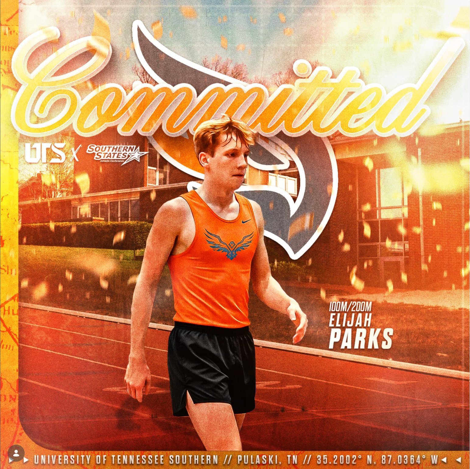 Elijah Parks running on the track in his University of Tennessee Southern singlet